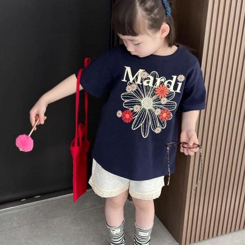 Children's Short-sleeved Western Style Fashion Daisy Blue Super Children's T-shirt