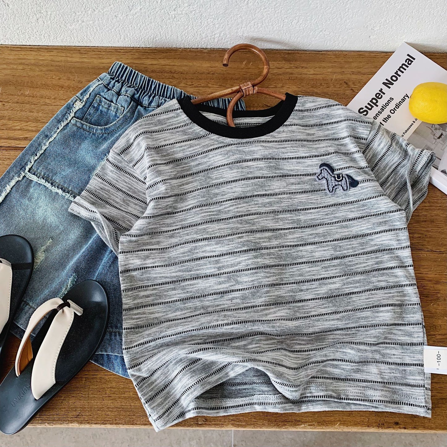 Children's Boy's Short-sleeved Summer Korean Style Striped Pullover Thin Top Boys Children's T-shirt