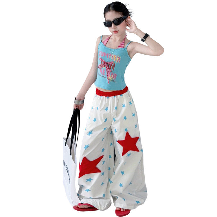 American Street Floral Print Casual Jumpsuit Summer Hot Hip Hop Children's Pants