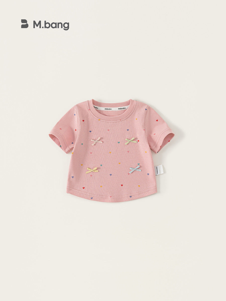 Children's Sweet Bow Top Polka Dot Round Neck Little Children's T-shirt