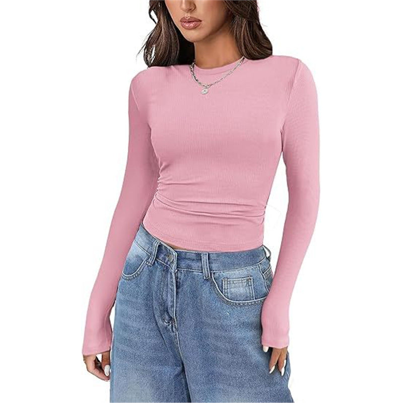 Women's Stretch Crew Neck Rib Shirt Slim Fit Women's T-shirt