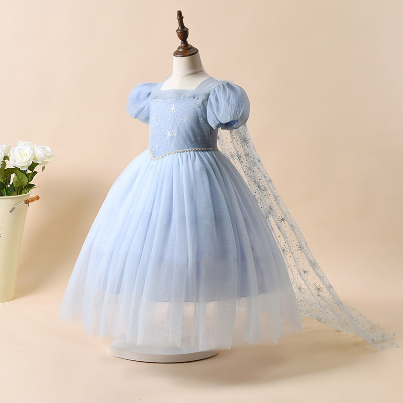 Sweet Pleated Ice Snow Princess Short-sleeved Children's Dress