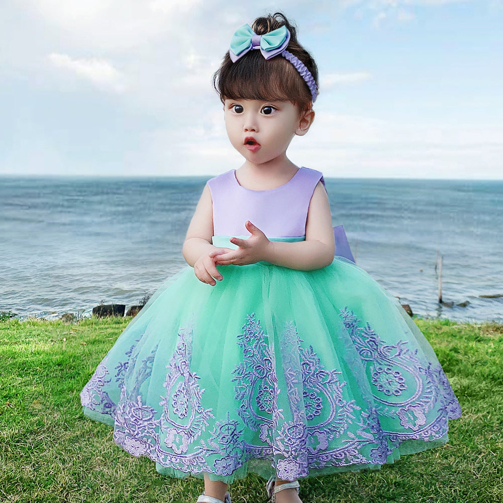 Children's Spring Wear Princess Lace Color Matching Children's Dress