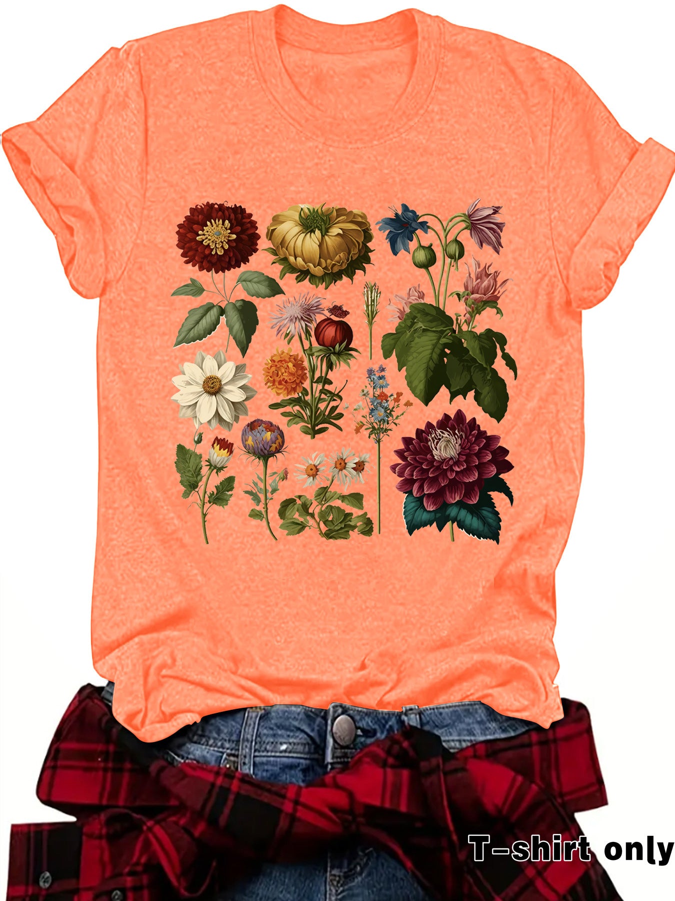 Graceful Floral Print Sleeve Loose Fashion Women's T-shirt