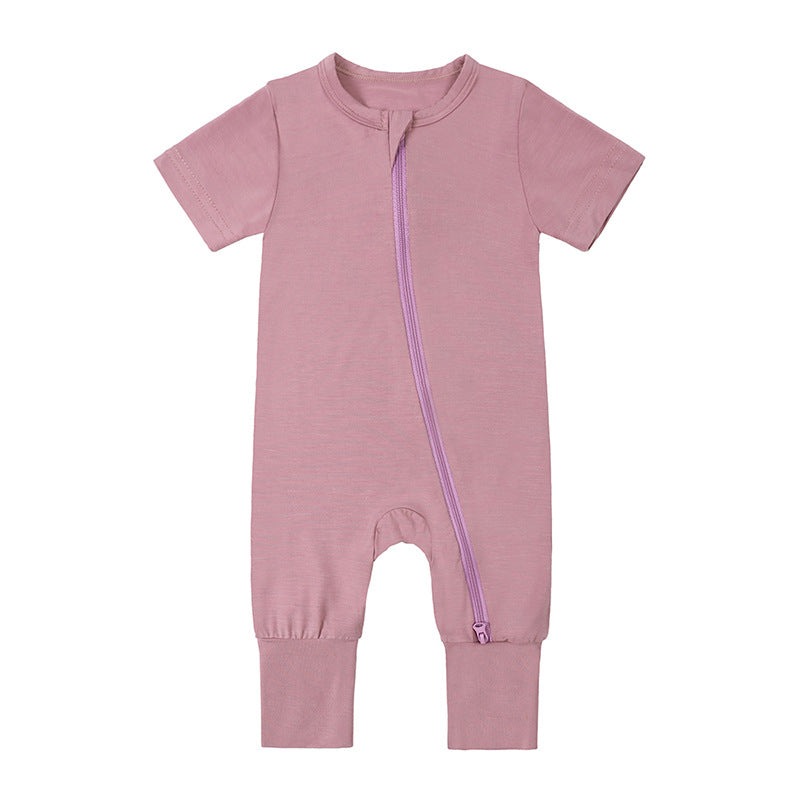 Jumpsuit Summer Bamboo Fiber Style Short Sleeve Male Female Jumpsuit, Climbing Suit