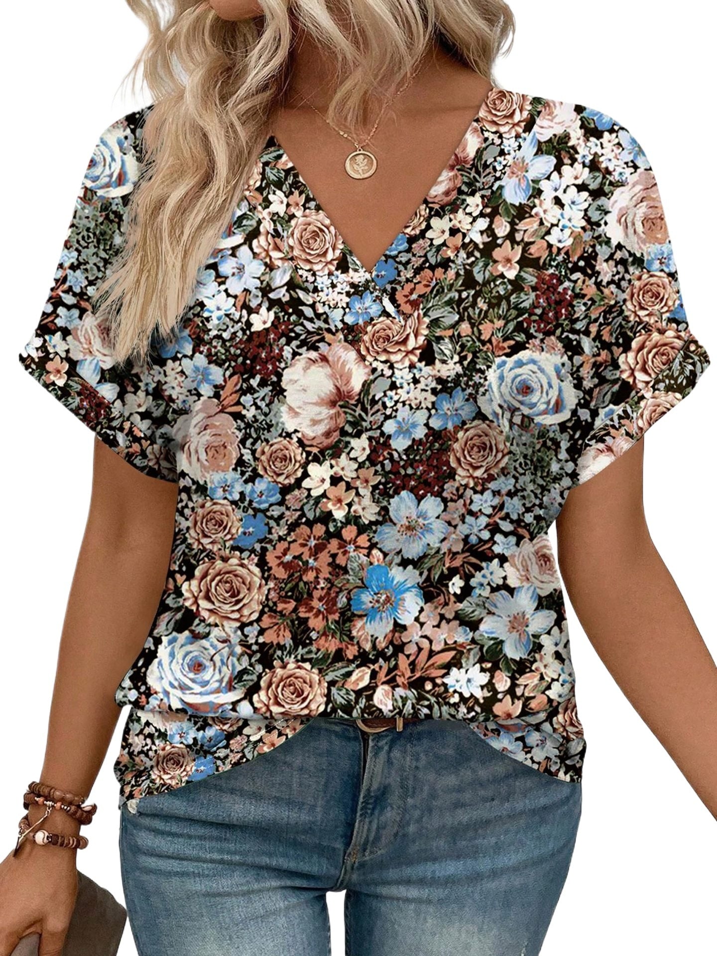Women's Casual Round Neck Striped Short-sleeved Overseas Tops