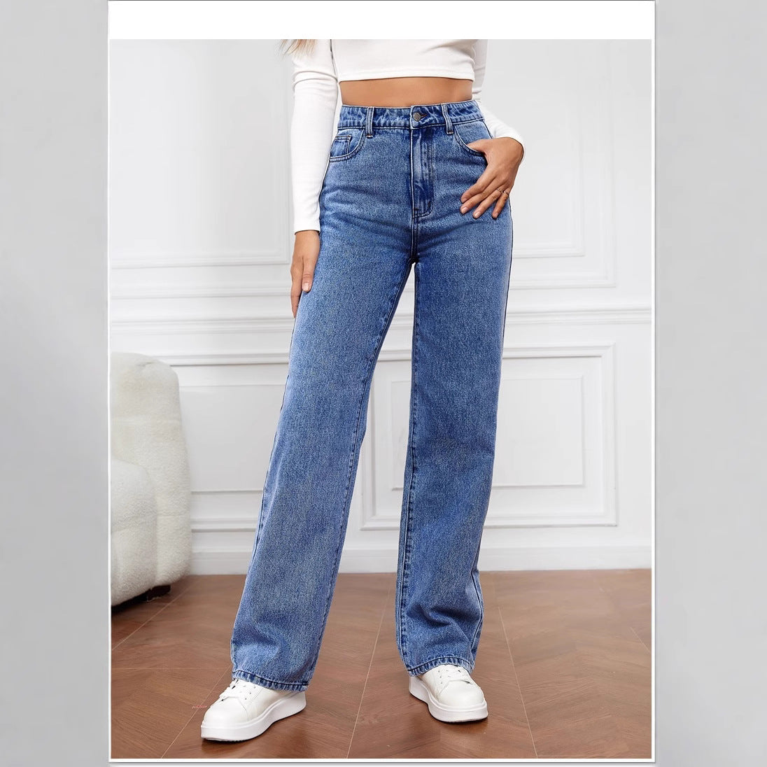 Women's High Waist Casual Fashion Trousers Washed Women's Jeans