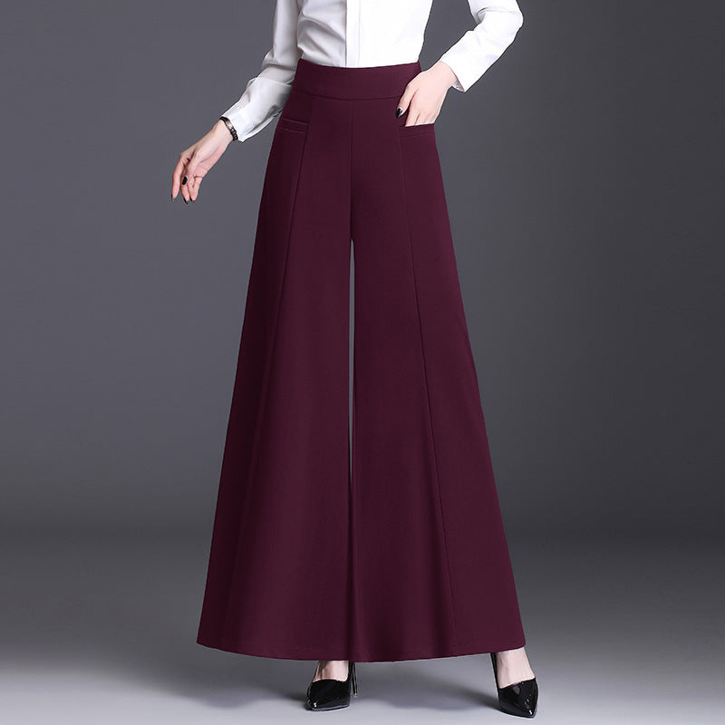 Spring High Waist Flared Loose Culotte Black Casual Pants