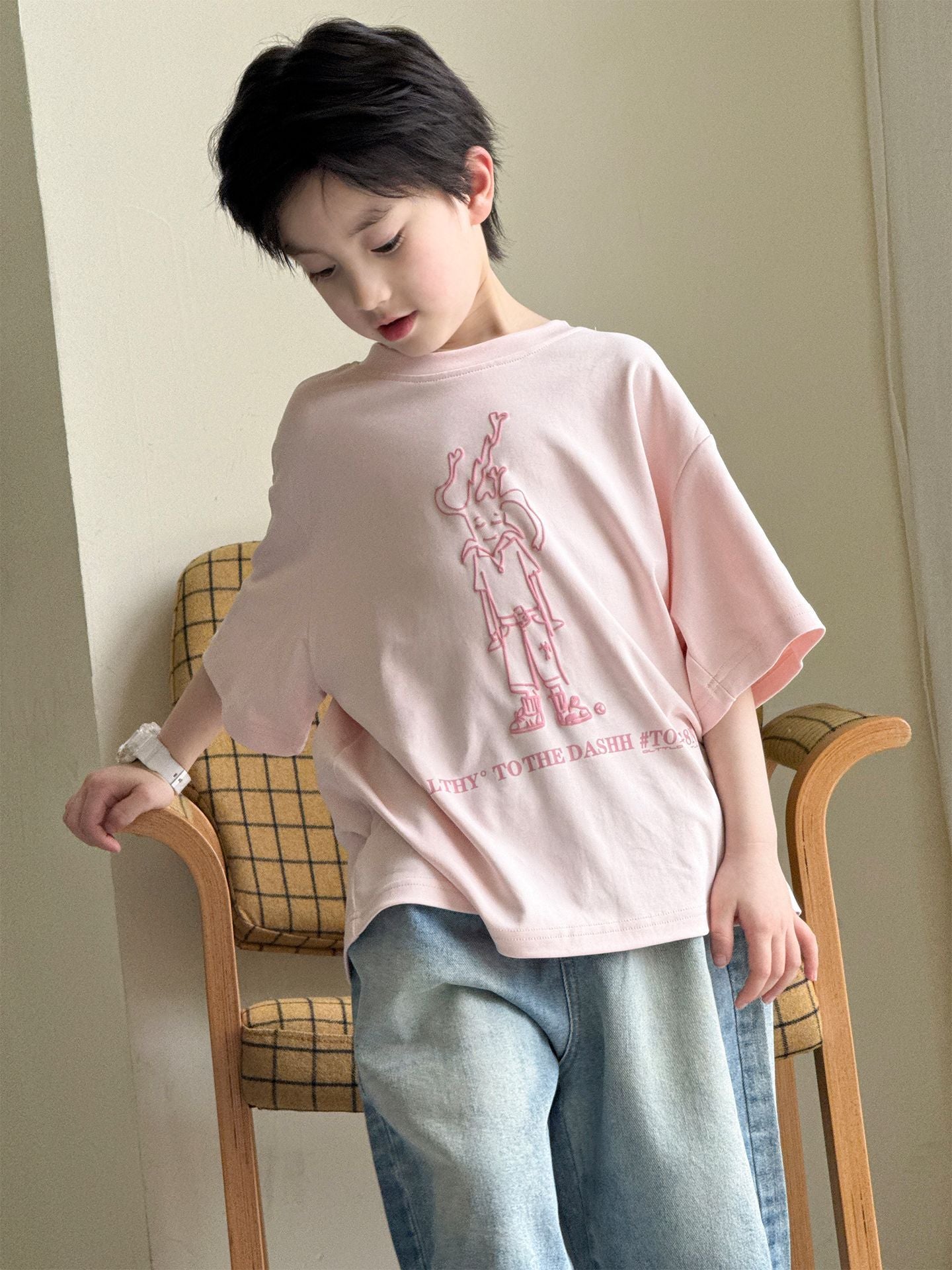 Children's Personalized Printed Short Sleeve Loose Round Neck Pullover Children's T-shirt
