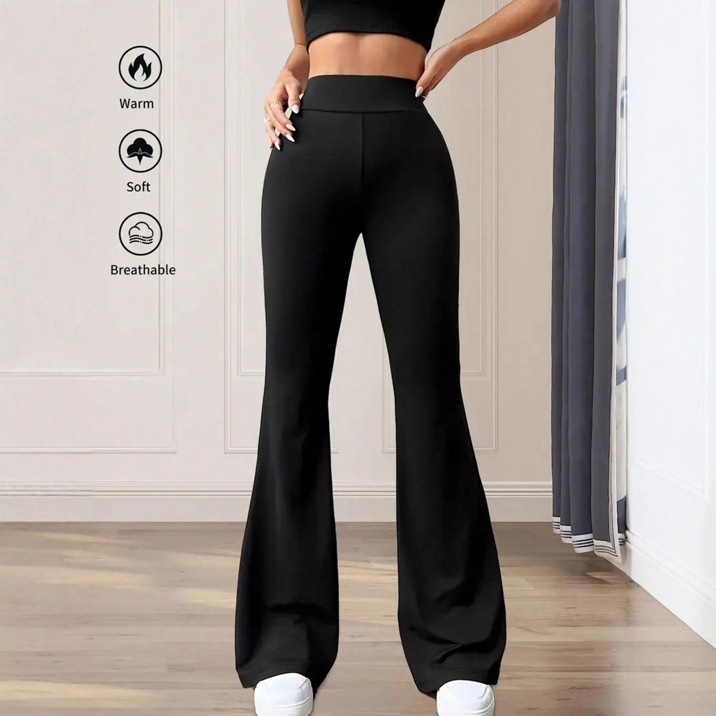 Women's Slightly Flared High Waist Loose Trousers Pants
