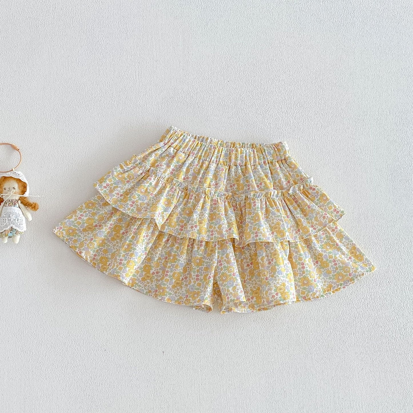 Collar Summer Korean Style Puff Sleeve Top Cute Floral Skirt Children's T-shirt