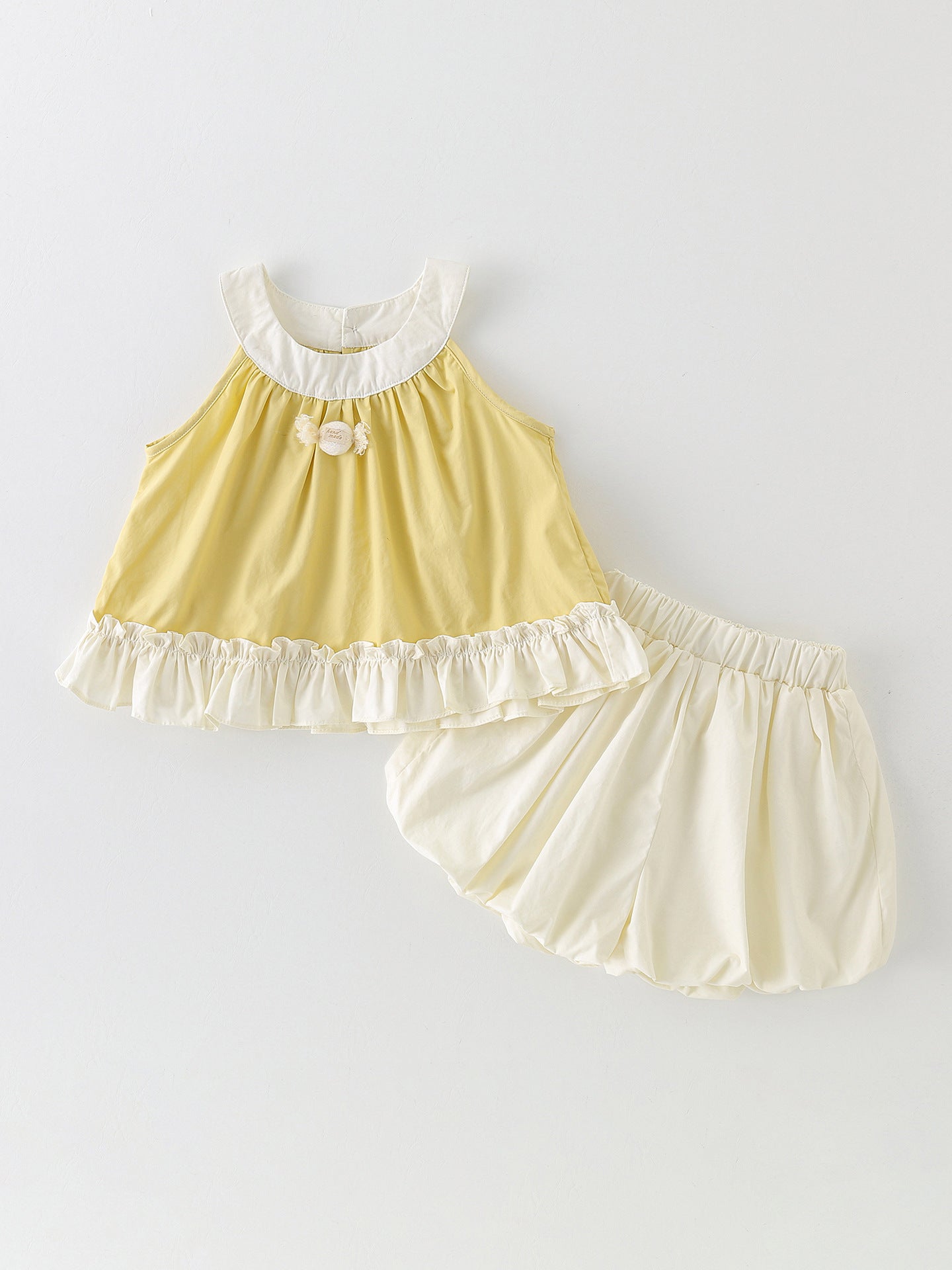 Children's Super Cute Short-sleeved Halter Top Two-piece Yellow Children's Suit