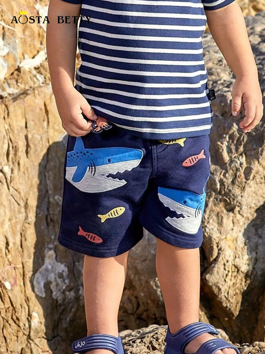 Children's Summer Knitted Shorts Grid Cartoon Embroidery Children's Pants