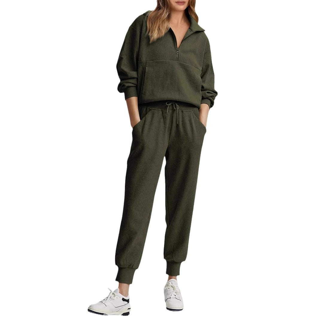 Unique Women's Half Zipper Long-sleeved Trousers Sweaters