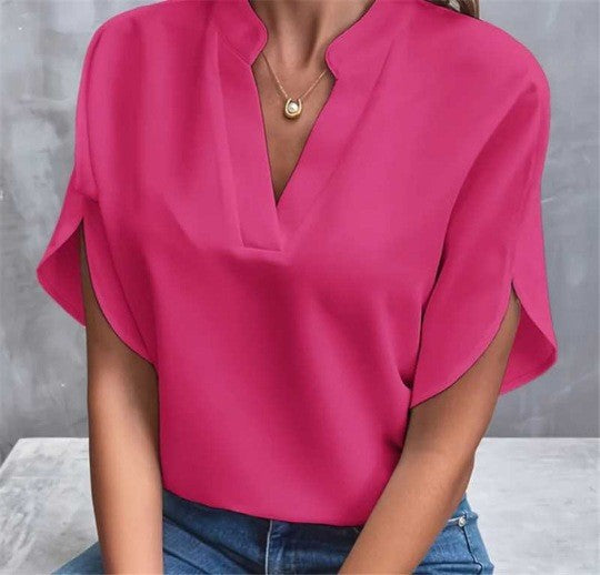 Women's Shirt Pure Color Casual Versatile Short-sleeved Blouse