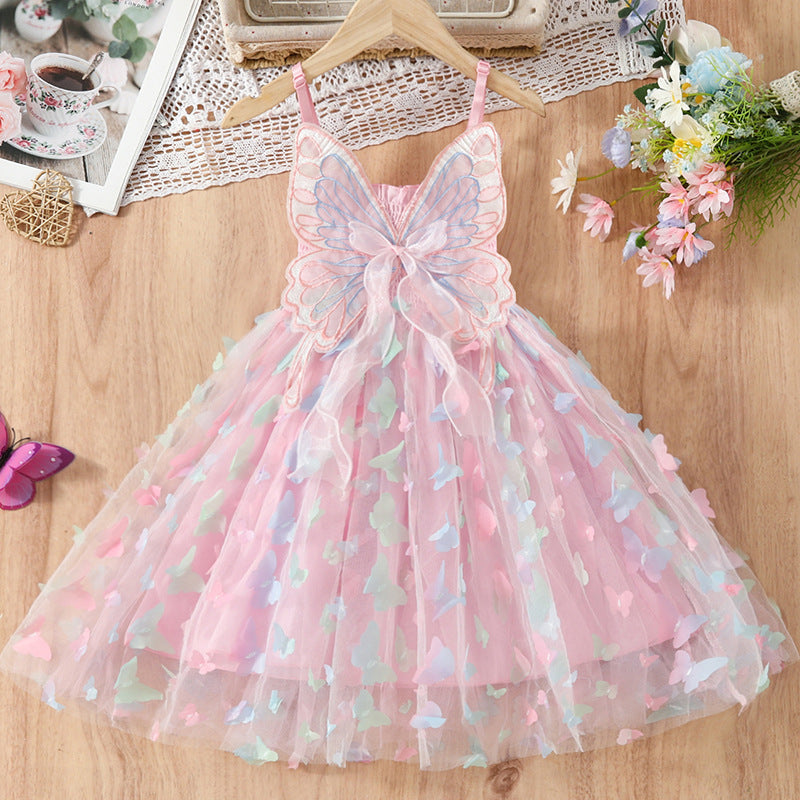 Children's Cotton Clothing Colorful Butterfly Summer Western Style Tulle Skirt Children's Dress