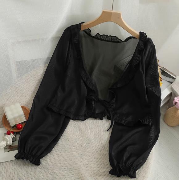 Women's Suspender Small Shawl Outerwear Cover-up Summer Sun Protection Super Lace Shirt, Chiffon Shirt