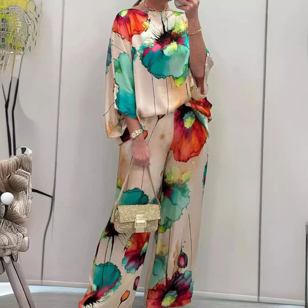 Urban Elegant Loose Printed Batwing Sleeve Suits