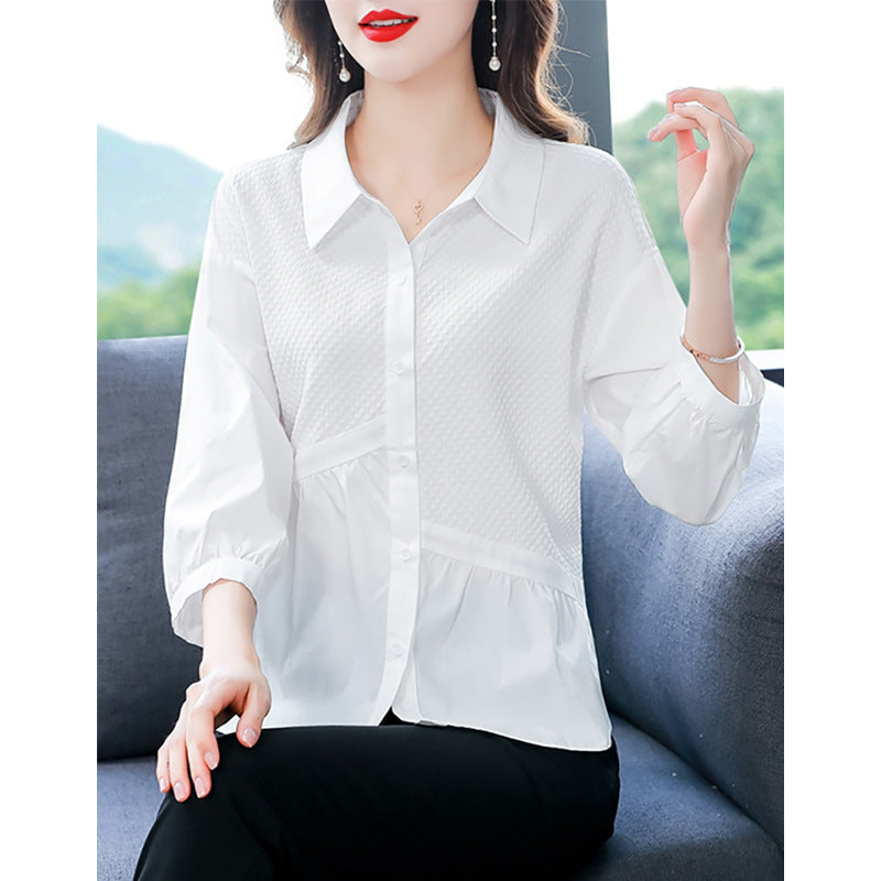 Women's Fashion Simple White Shirt Long Sleeve Korean Style Niche Design Blouse