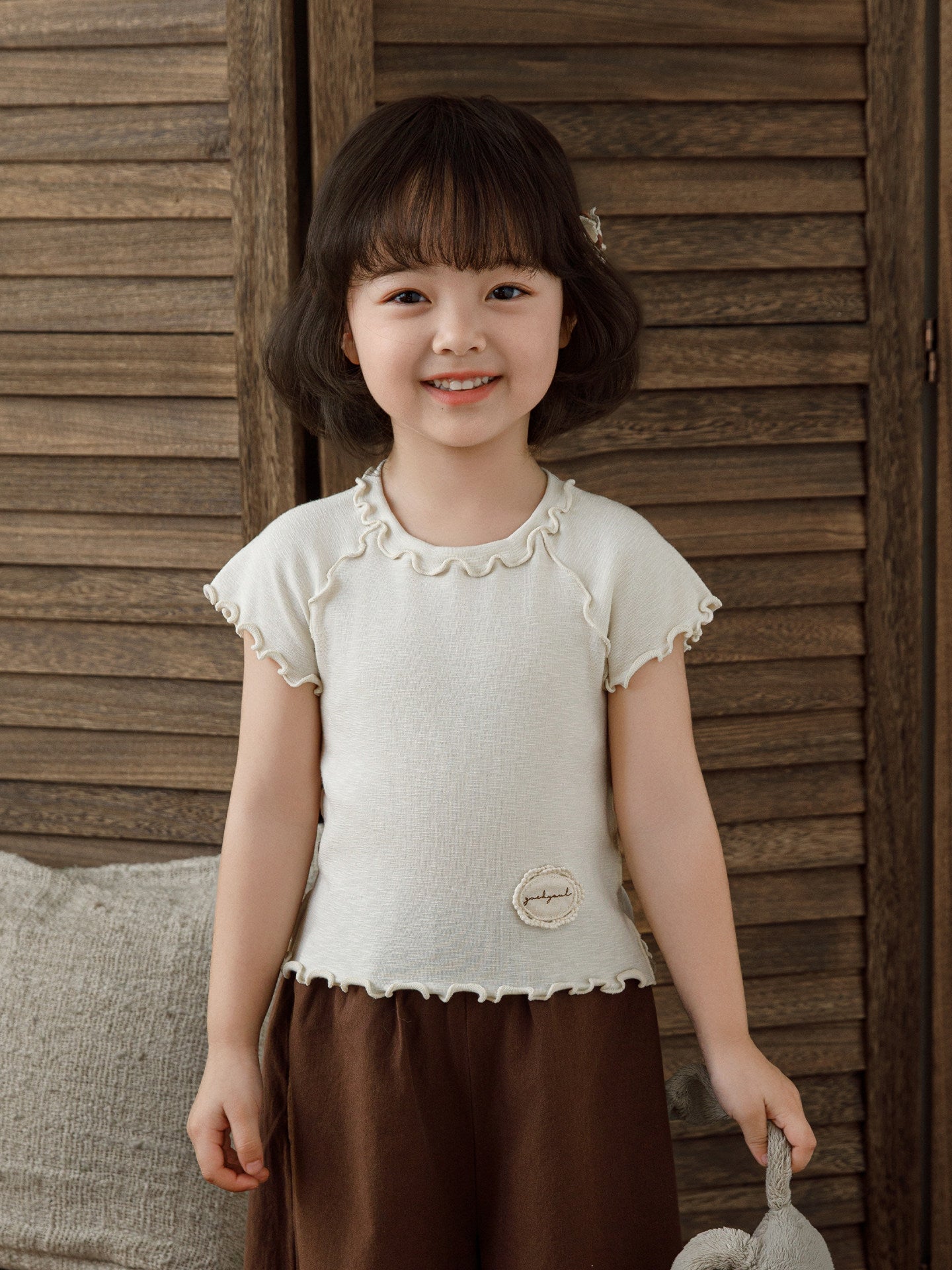 Children's Snowflake Bamboo Macaron Short-sleeved Wooden Ear Loose Children's T-shirt