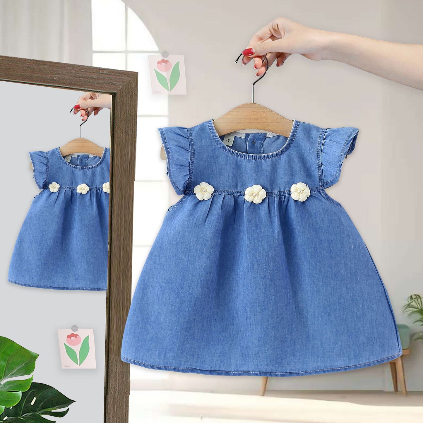 Children's Clothing Summer Casual Flounced Sleeve Denim Skirt Children's Dress