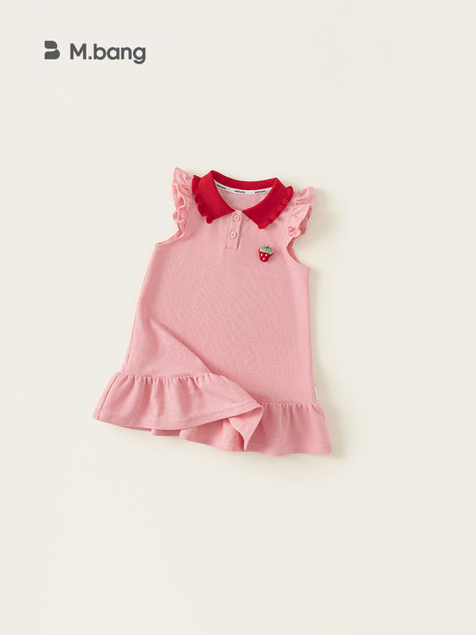 Summer Contrast Color Lapels Vest Strawberry Lace Sleeve Children's Dress