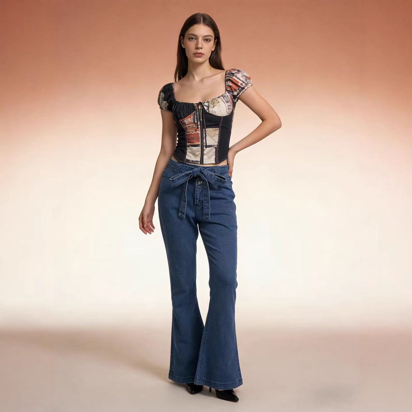 Women's Source High Waist Hip Lift Wide Women's Jeans