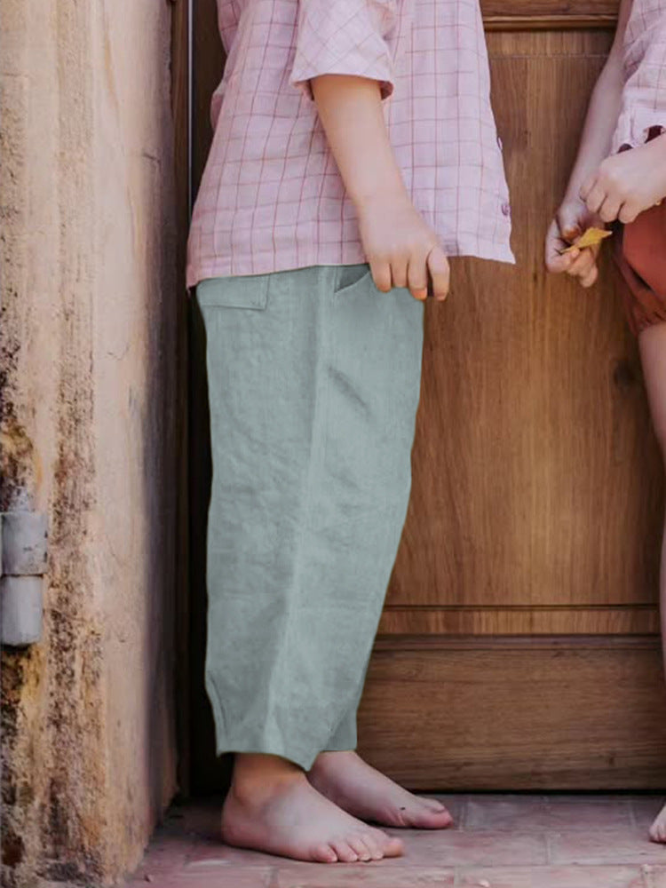 Children's Mori Style Linen Baggy Summer Elastic Waist Children's Pants