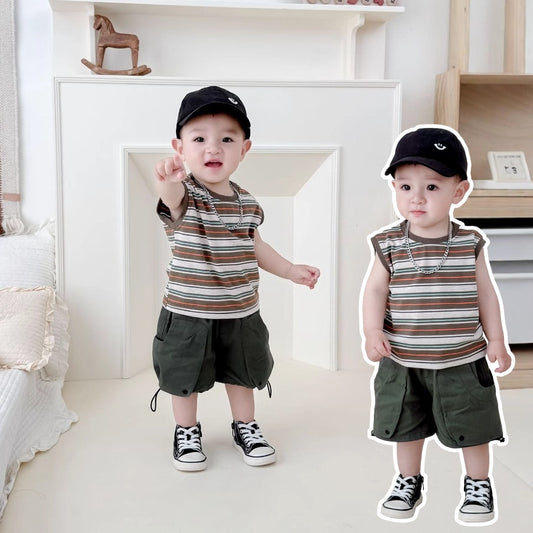 Boy Vintage Stripe Sleeveless Top Female Out Children's T-shirt