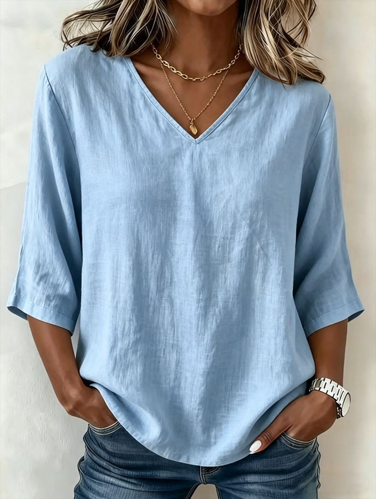 Women's Casual Loose Fashion Slub Cotton Blouse