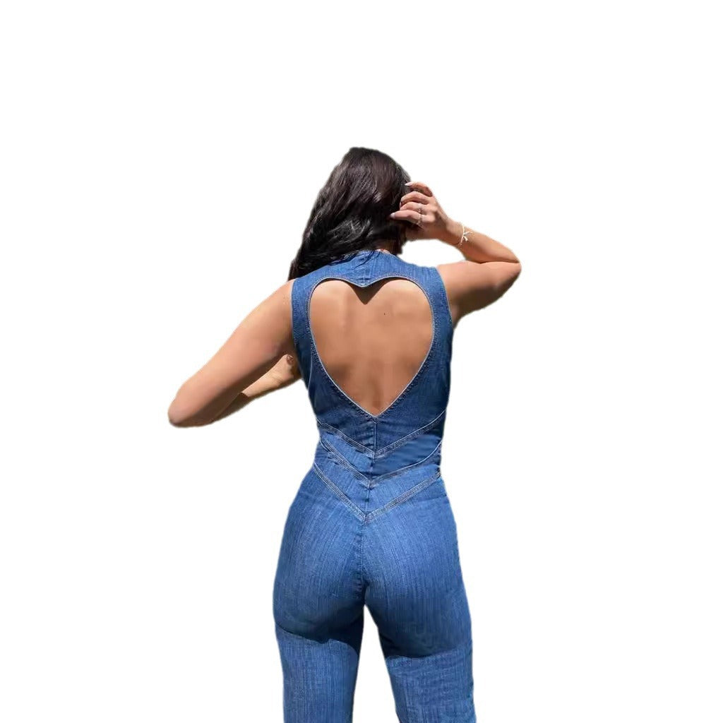 Women's Sleeveless Fashion Street Retro Style High Jumpsuits