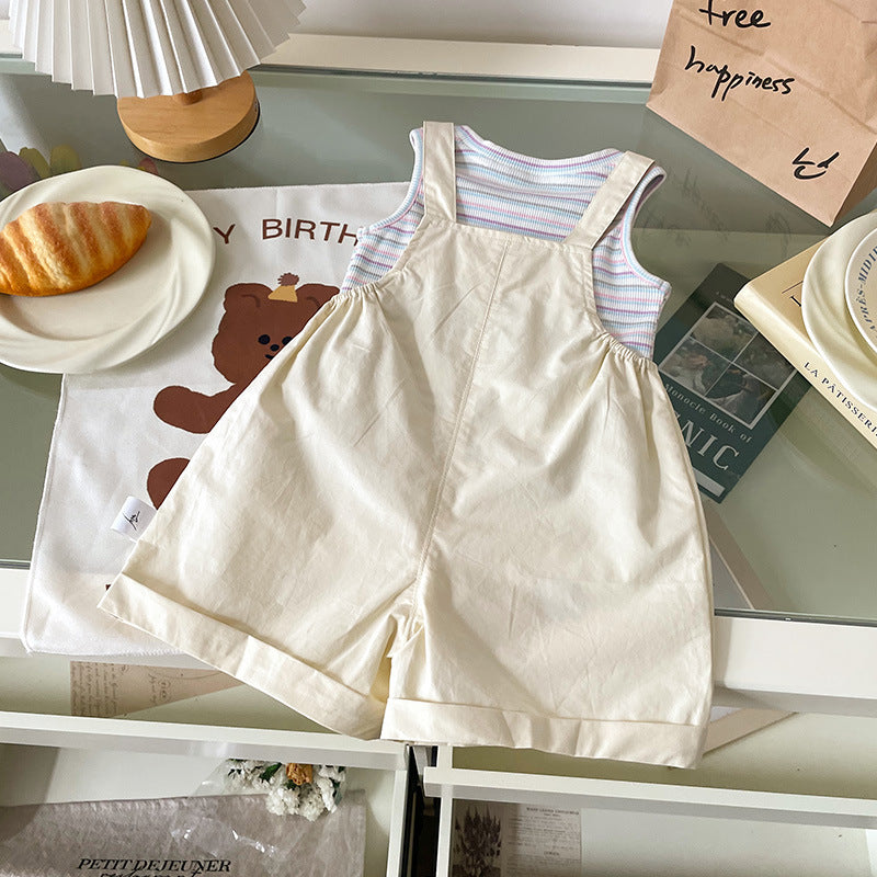Summer Korean Style Striped Vest Cartoon Suspender Children's Suit