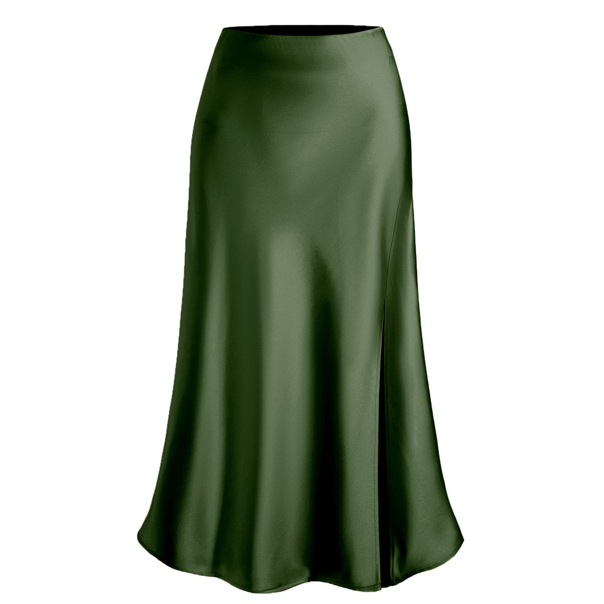 Women's Satin High Waist Elastic Oblique Slit Long Skirt