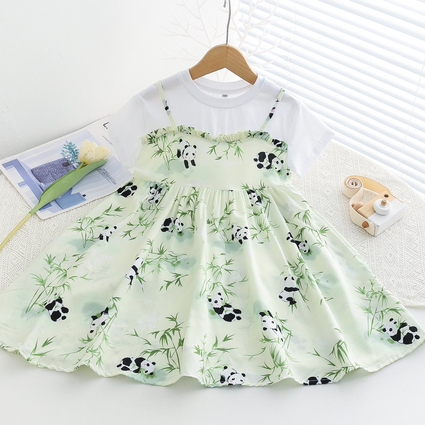 Children's Large Cotton Silk Short Sleeve Fake Two Pieces Artificial Summer Children's Dress