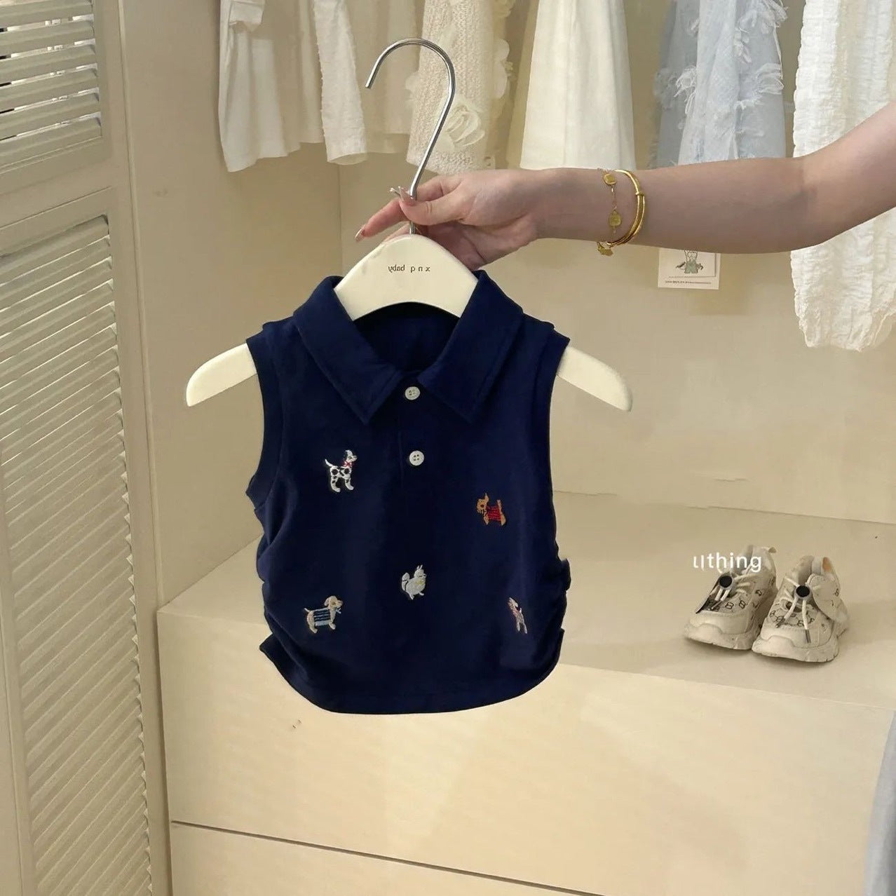 Summer Western Style Preppy Collar Vest Top Skirt Children's Suit