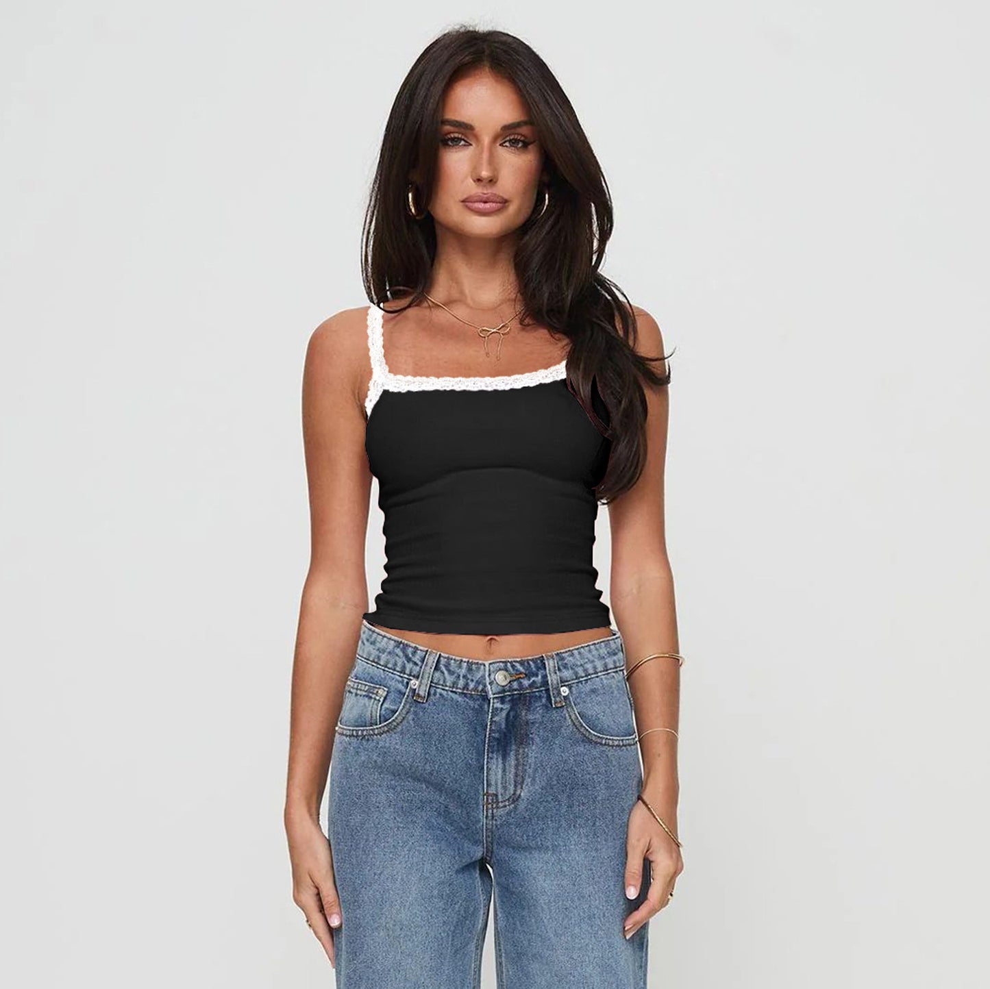 Women's Wide Shoulder Strap Slim Fit Sexy Hot Lace With Small Vest/suspenders/tube Top