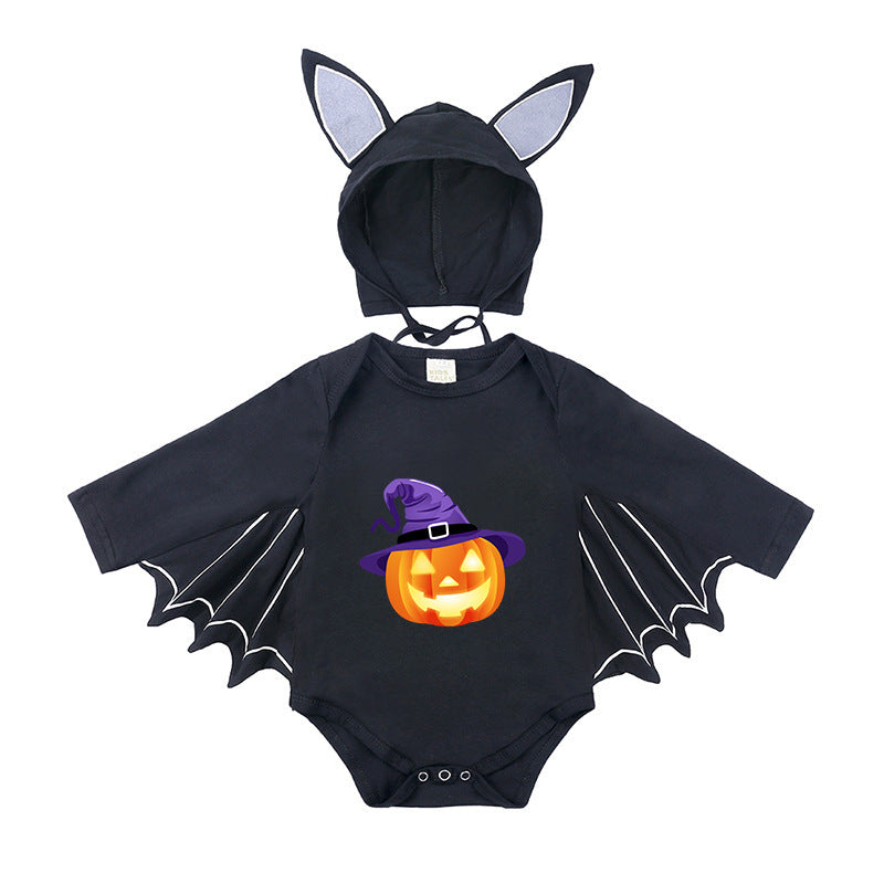 Children's Halloween Clothing Boys Long Sleeve Bat Shape Triangle Rompers Born Jumpsuit, Climbing Suit
