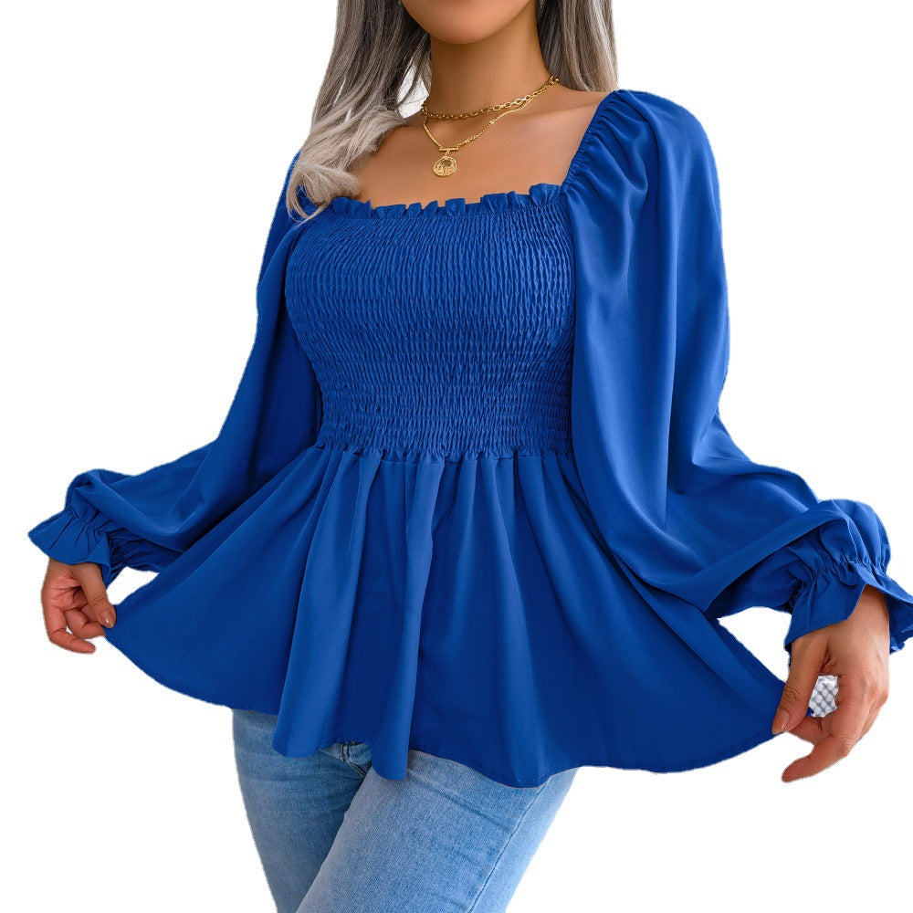 Women's Casual Wooden Ear Square Collar Long Clothing