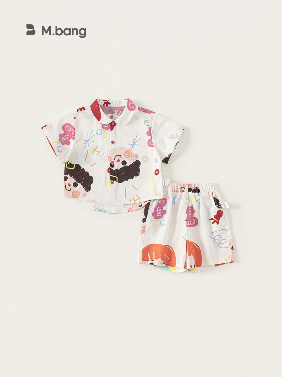 Summer Clothing Personalized Printed Short-sleeved Lapel Shirt Thin Shorts Children's Suit
