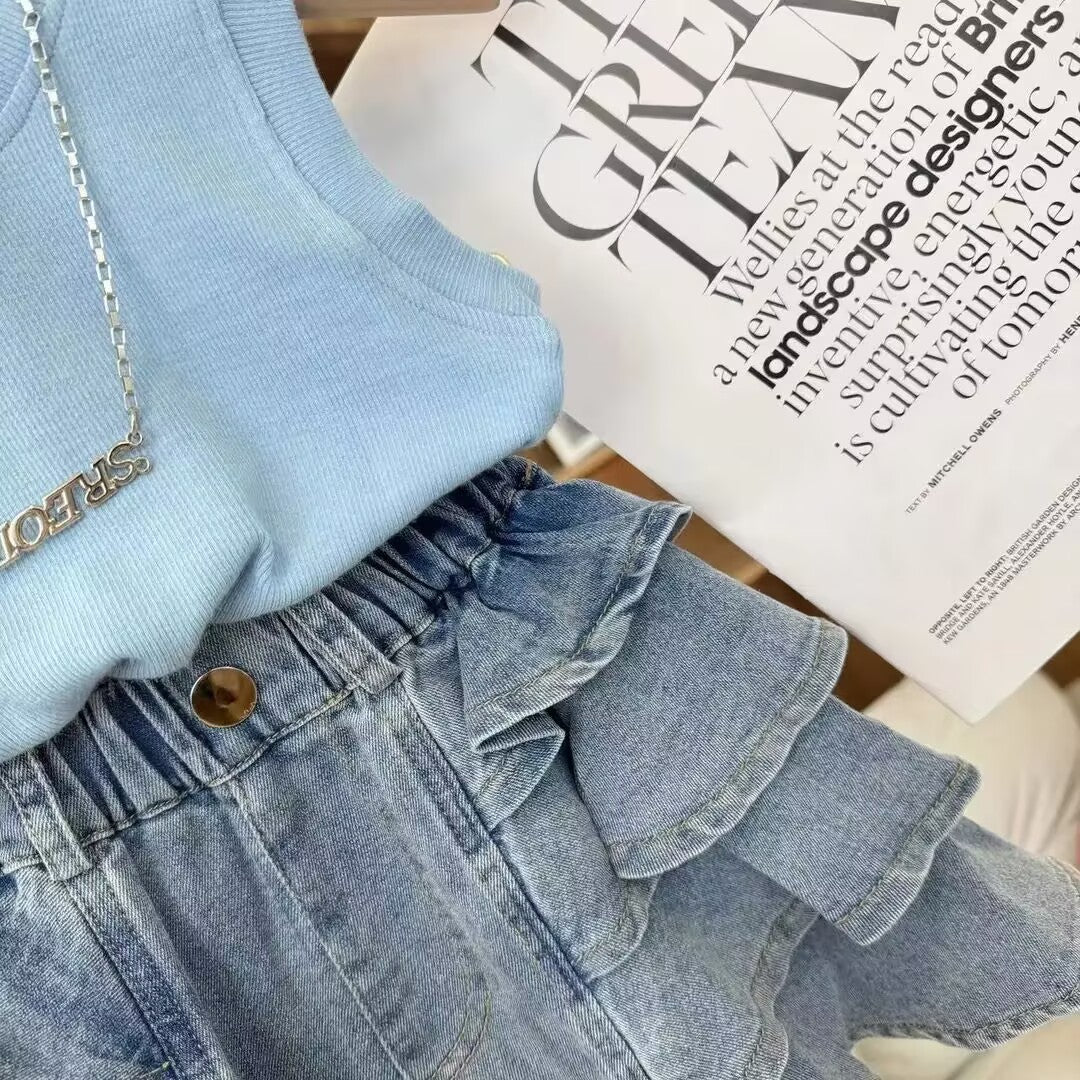Summer Korean Style Sleeveless Vest Solid Color Fashionable Stylish Children's Suit