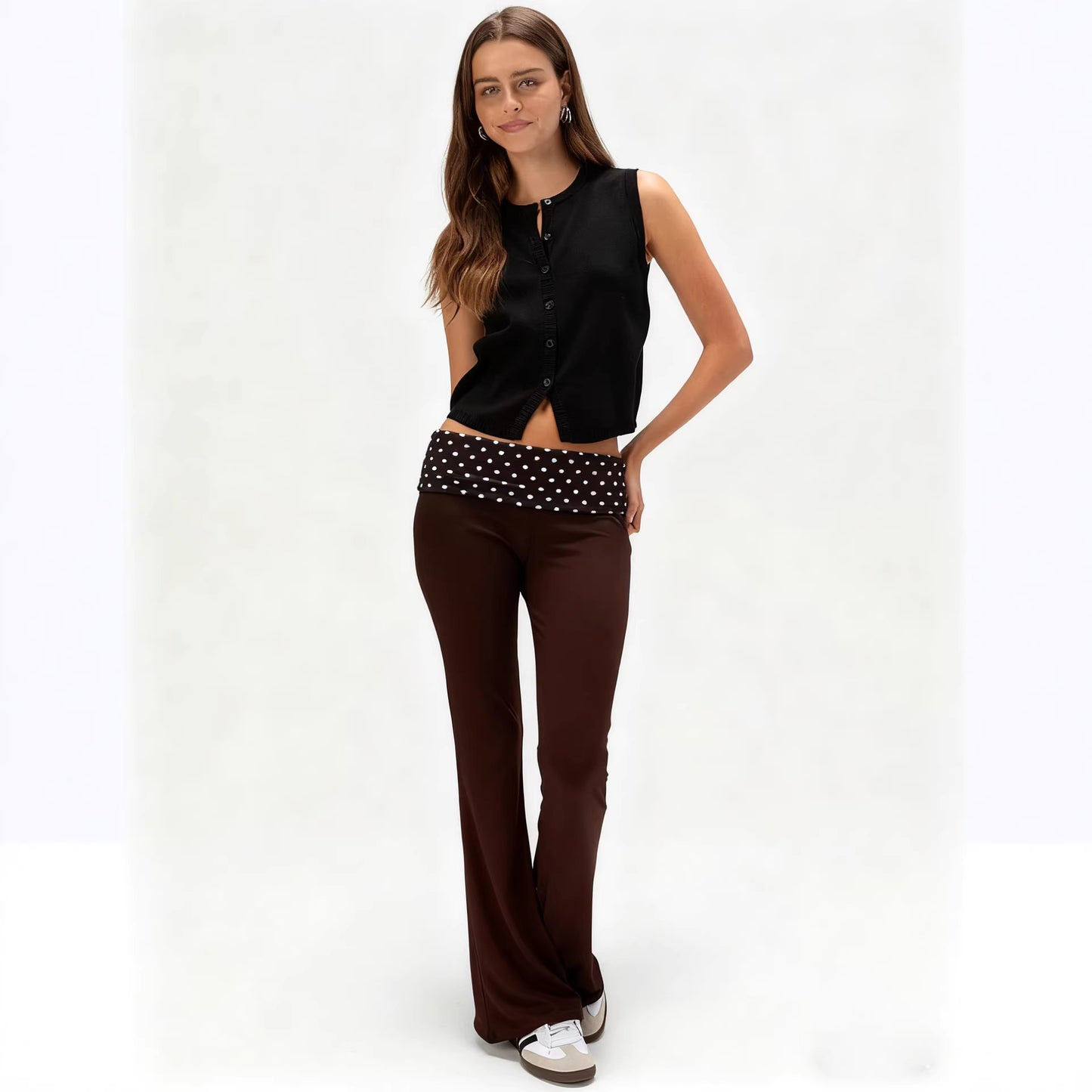 Women's Yoga Polka Dot Stitching Hot Solid Color Low Waist Slim Pants