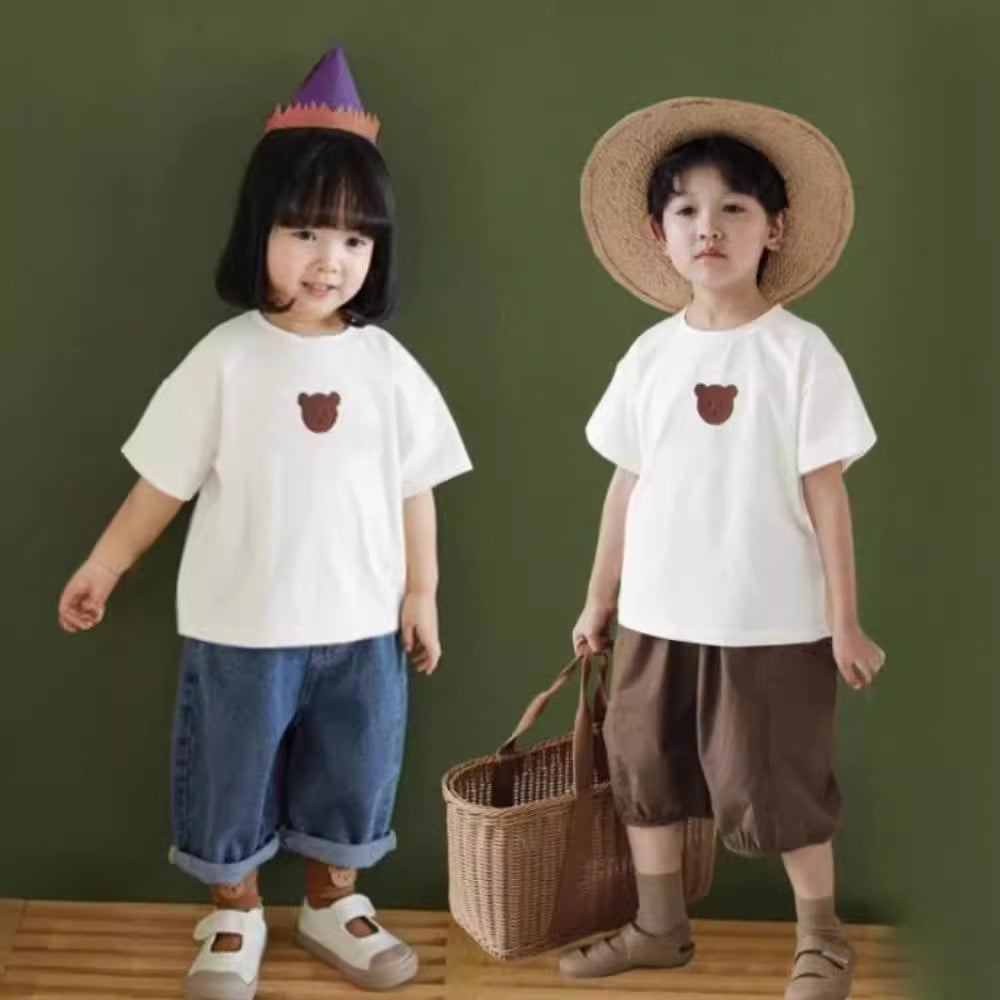 Korean Style Summer Clothing Family Pack Bear Class Parent-child Outfit