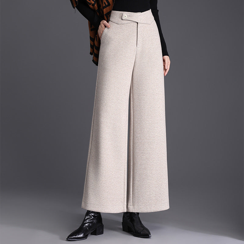 Women's Woolen High Waist Loose Temperament Trousers Casual Pants
