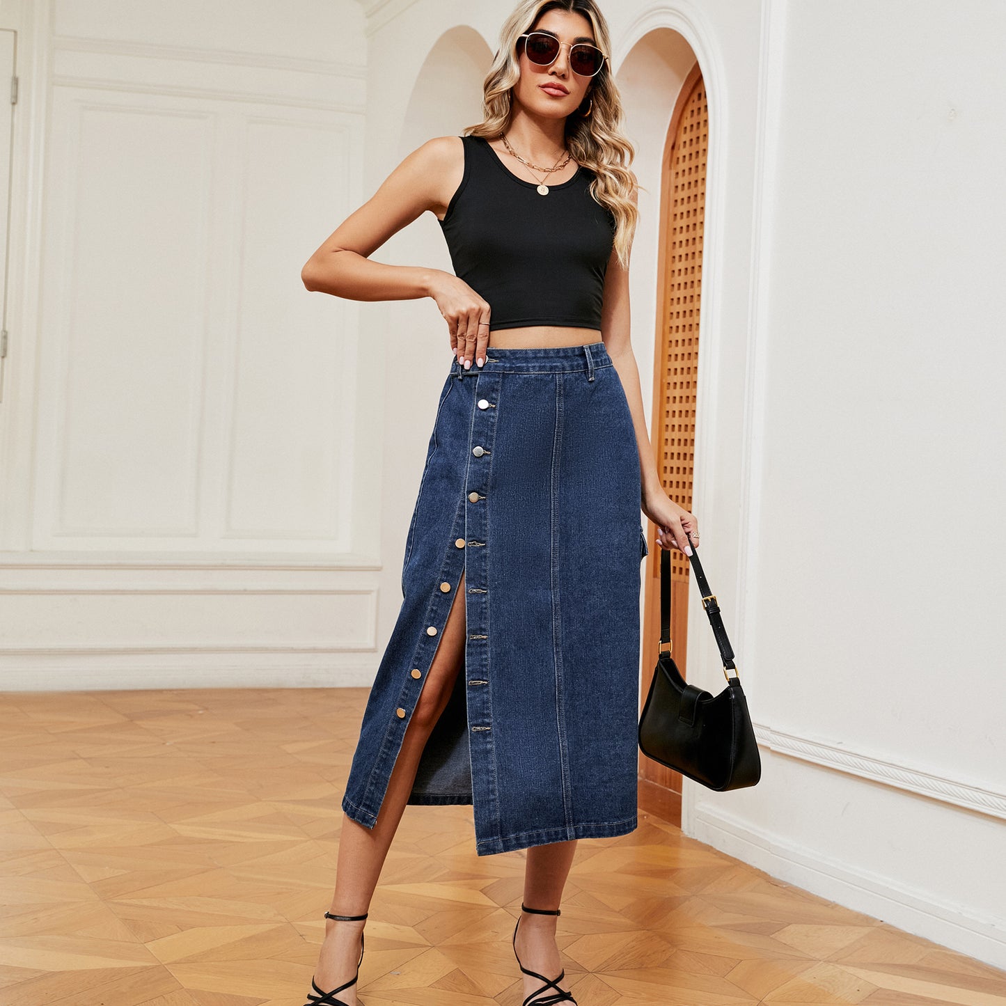 Women's Hot Half Elastic Denim Cargo Casual Pants