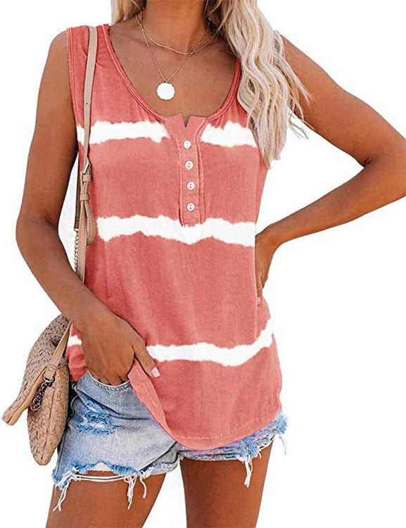 Popular Women's Summer Striped Print Button Tops