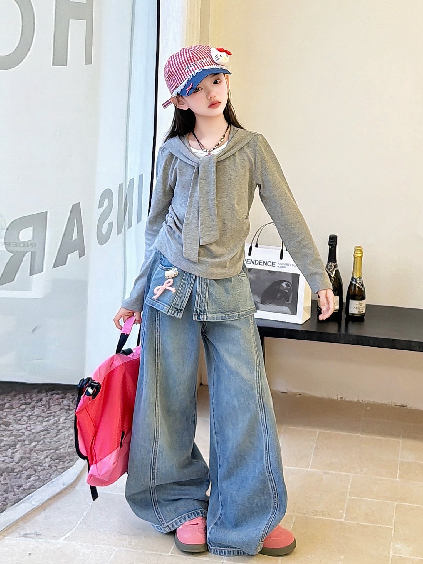 Children's Spring Korean Fashion Fake Two-piece Bottoming Children's Suit
