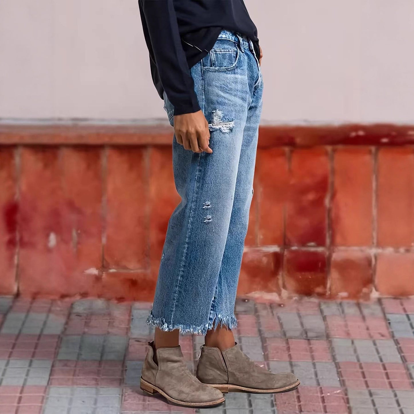 Charming Unique Beautiful Women's Ripped Straight Women's Jeans