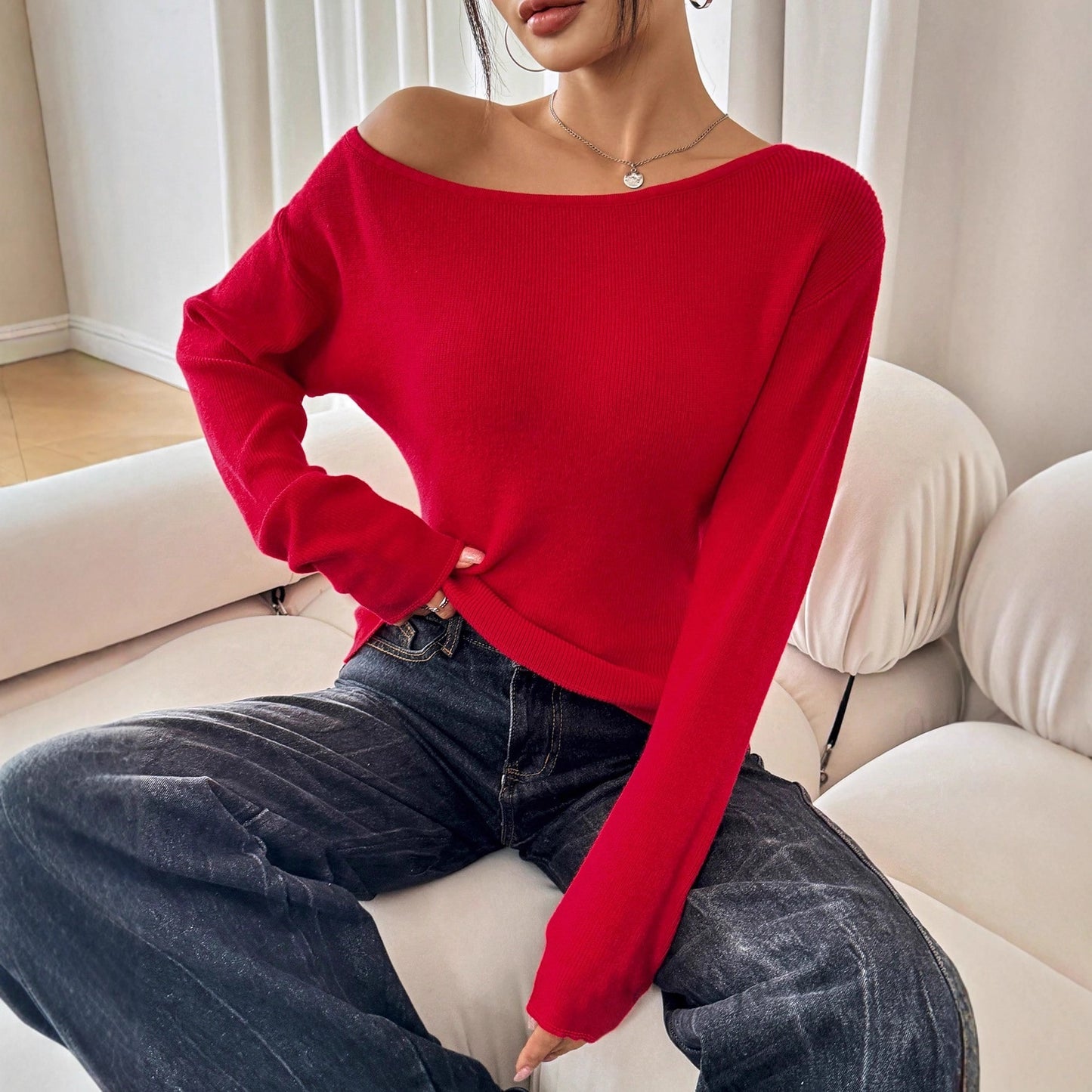 Women's Solid Color Long Sleeve Elegant Commuter Women's T-shirt