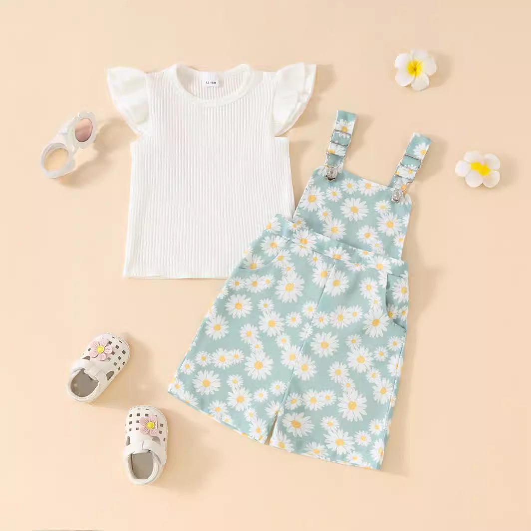Cute Sunken Stripe White Flying Sleeves Children's Suit