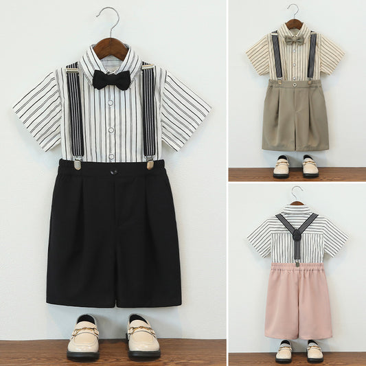 Pieces Short-sleeved Shirt Suspender Pants Flower One Year Old Celebration Children's Suit